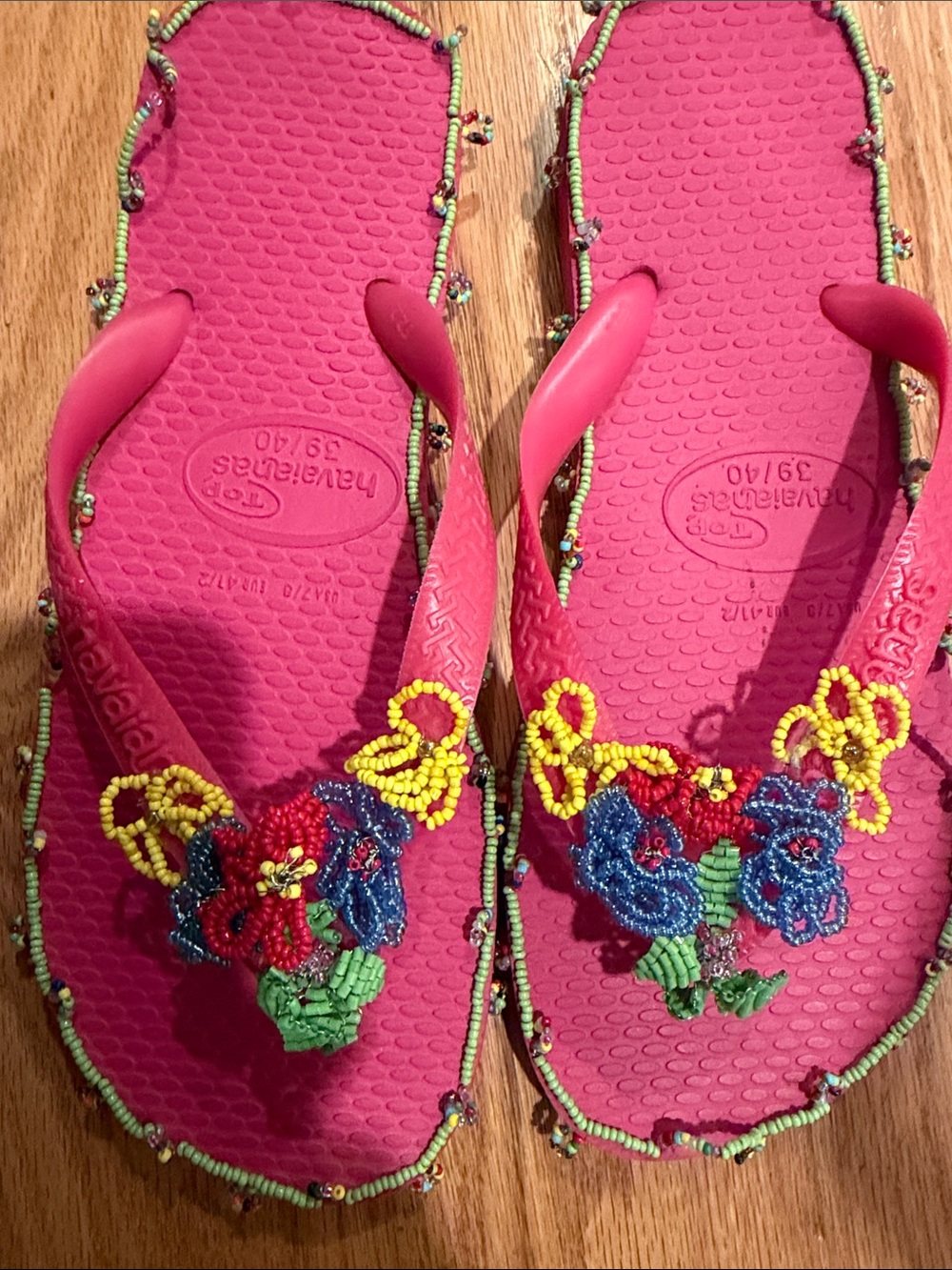 Havaianas Women's Bright Pink Beaded Floral Flip Flops